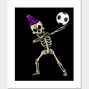 Skeleton Halloween Soccer Witch Hat Posters and Art